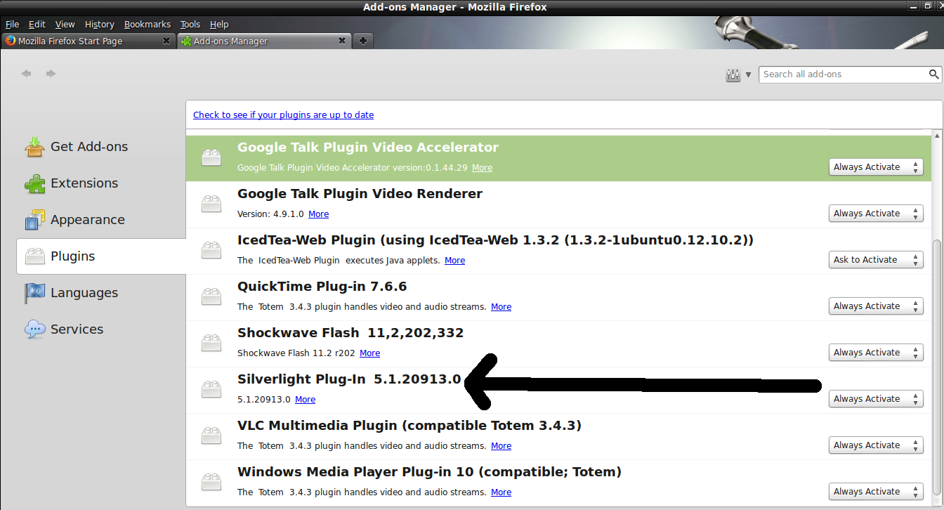 how to turn on silverlight in firefox